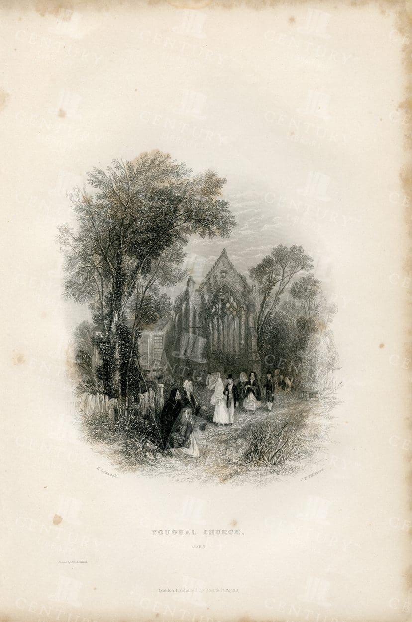 YOUGHAL CHURCH,Cork in Ireland - Vintage Irish Illustration - 1843