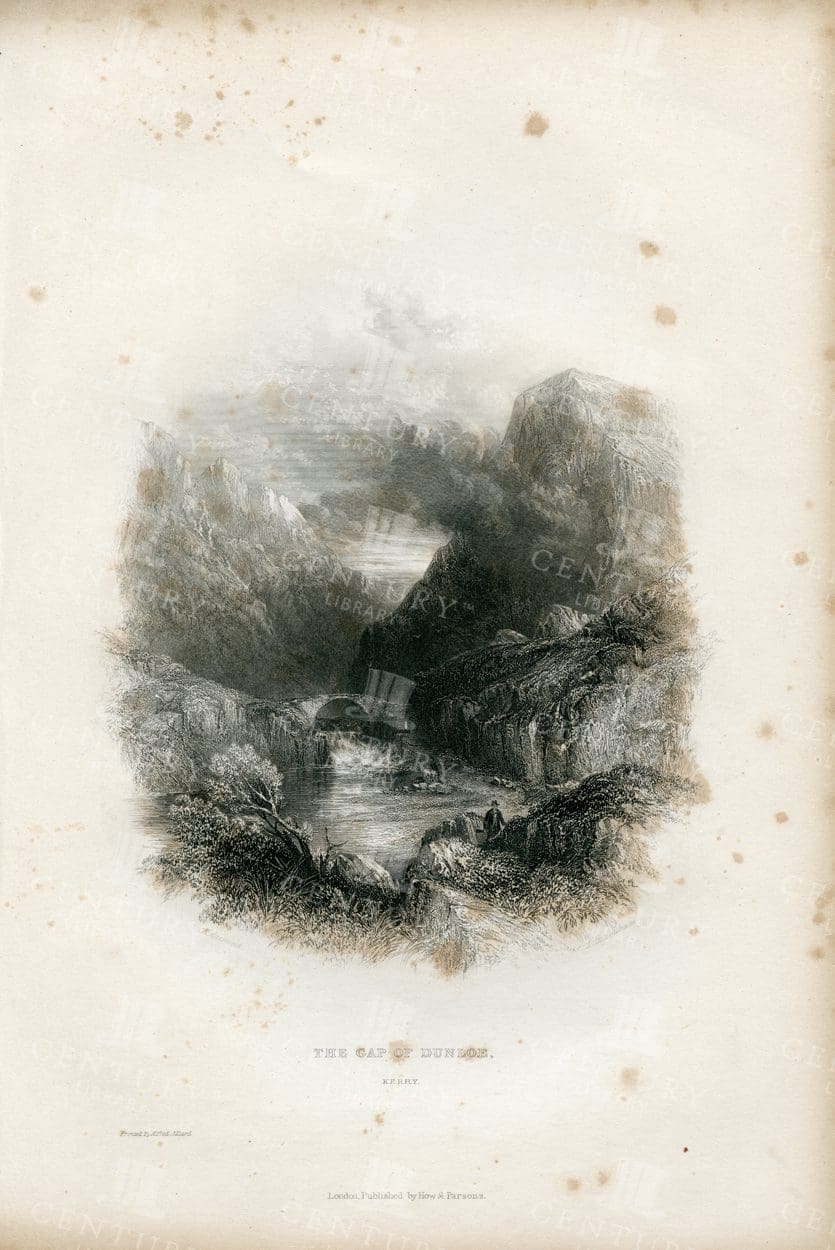 ANTIQUE 1843 Irish Illustration - The Gap of Dunloe,  Kerry