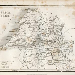 VINTAGE 1843 Map Of Limerick and Clare, Ireland