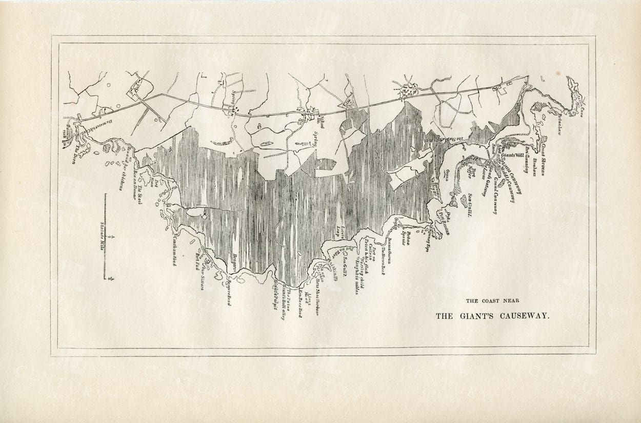 ANTIQUE Map of the Coast near the The Giants Causeway - 1843