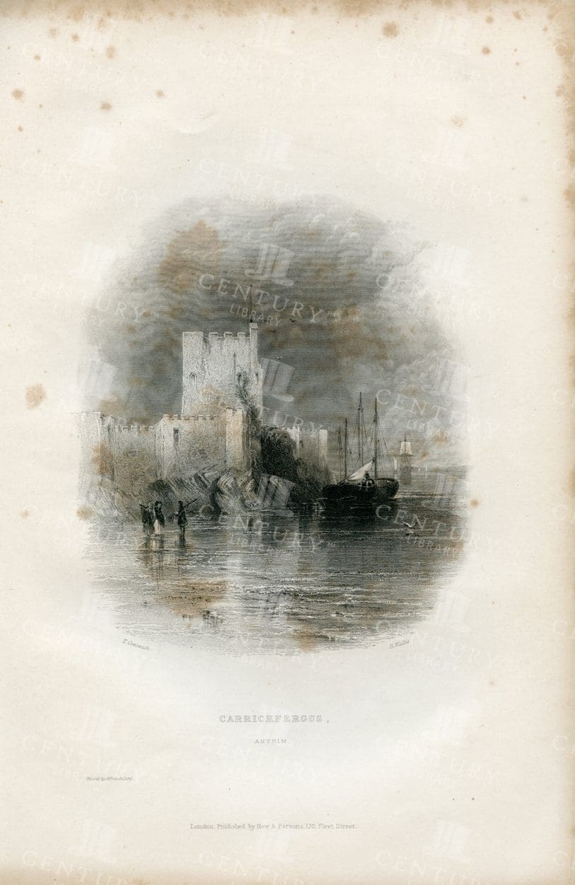 CARRICKFERGUS, Antrim, Ireland - Vintage 1843 Landscape Illustration