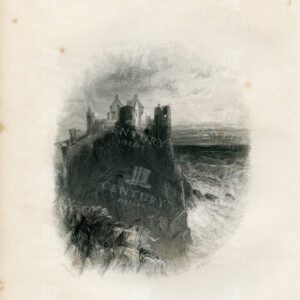 DUNLUCE CASTLE, Antrim, Ireland - Antique 1843 Landscape Illustration