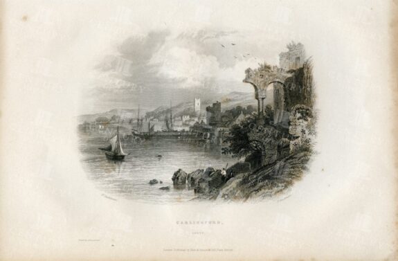 ANTIQUE Landscape Illustration of Carlingford in Louth Ireland - 1843