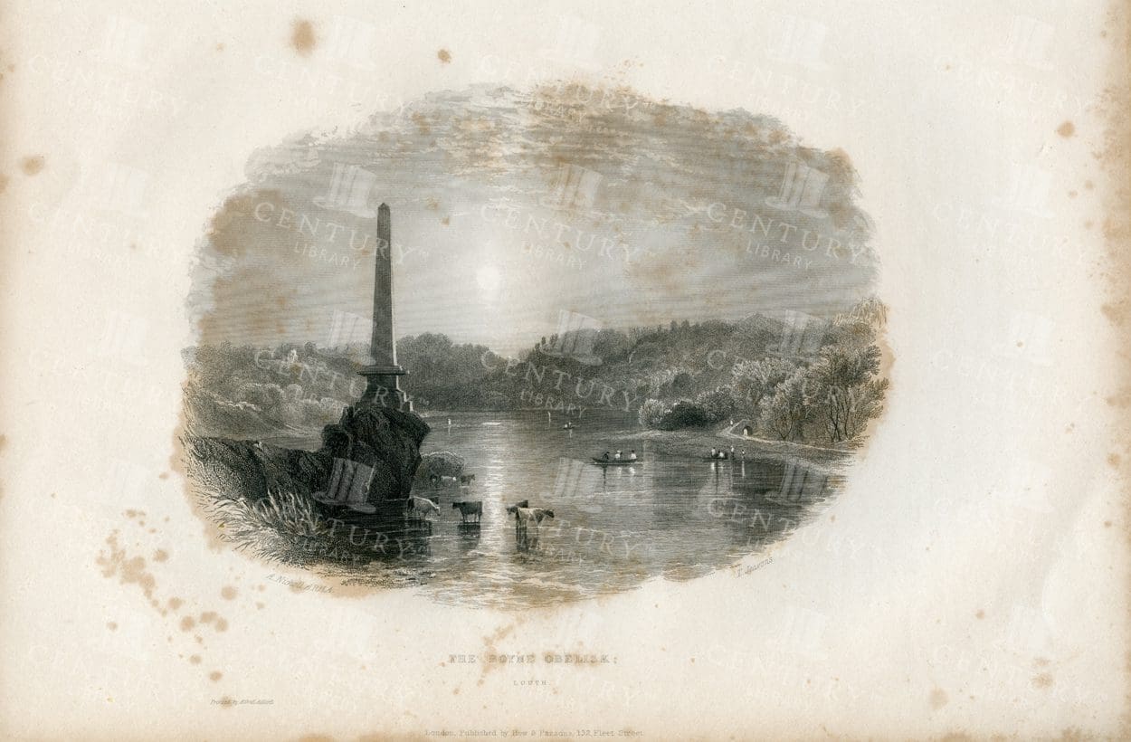 THE BOYNE OBELISK in Louth, Ireland - Vintage 1843 Illustration