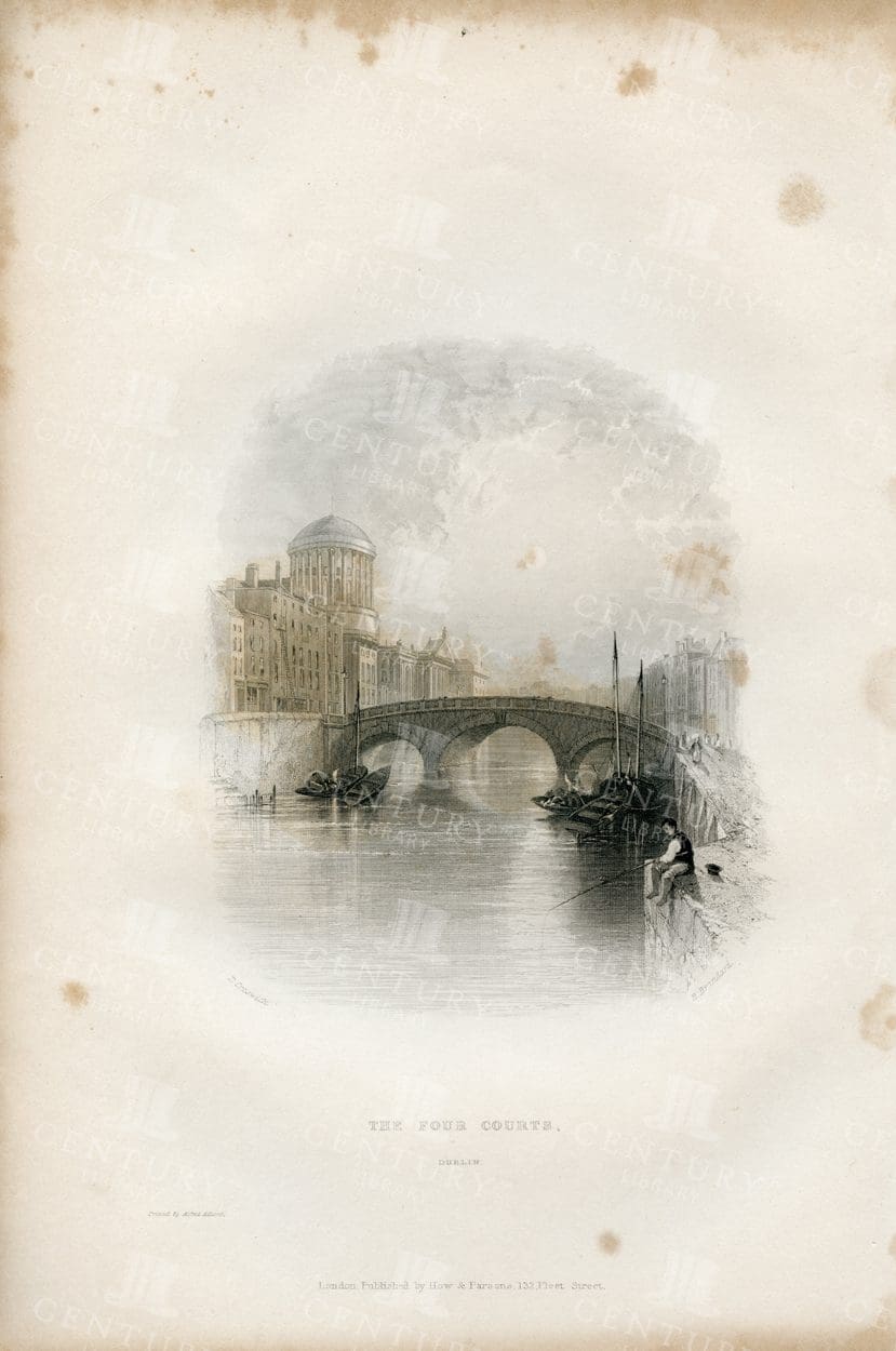 1843 Vintage Irish Landscape Illustration of the Four Courts in Dublin