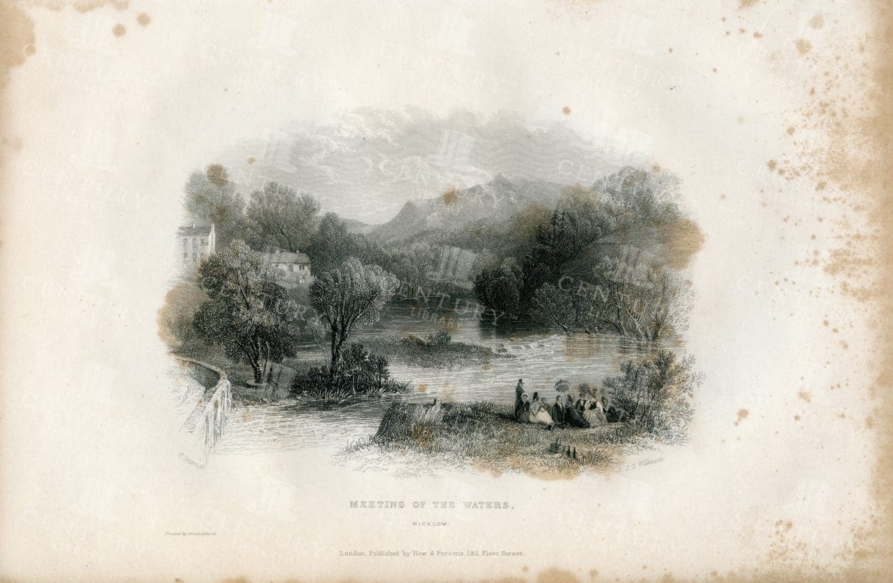 VINTAGE Landscape of Ireland Illustration - Meeting of the Waters at Wicklow