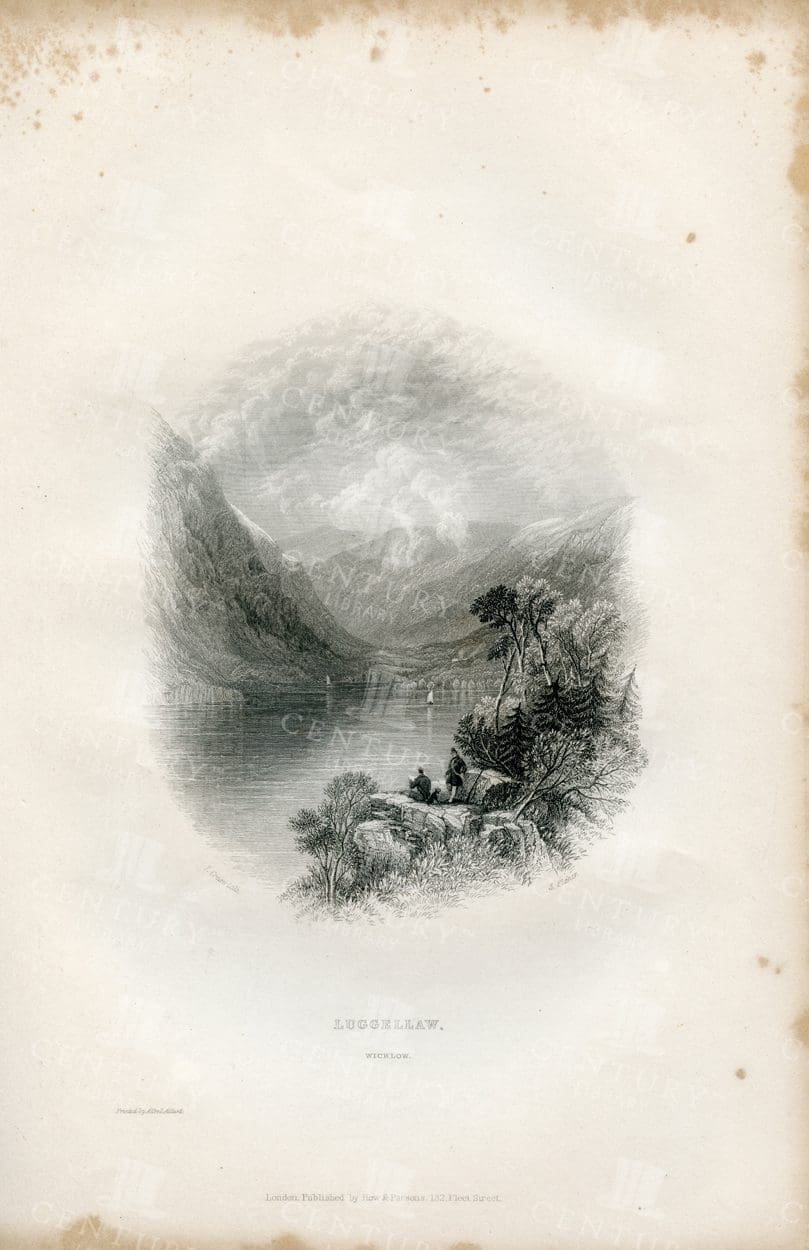 LUGGELLAW, Wicklow in Ireland - Antique Landscape Illustration - 1843