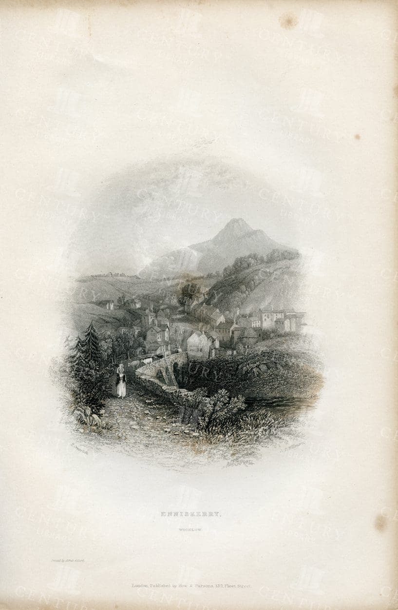 ANTIQUE 1843 Irish Landscape Illustration - Enniskerry, Wicklow