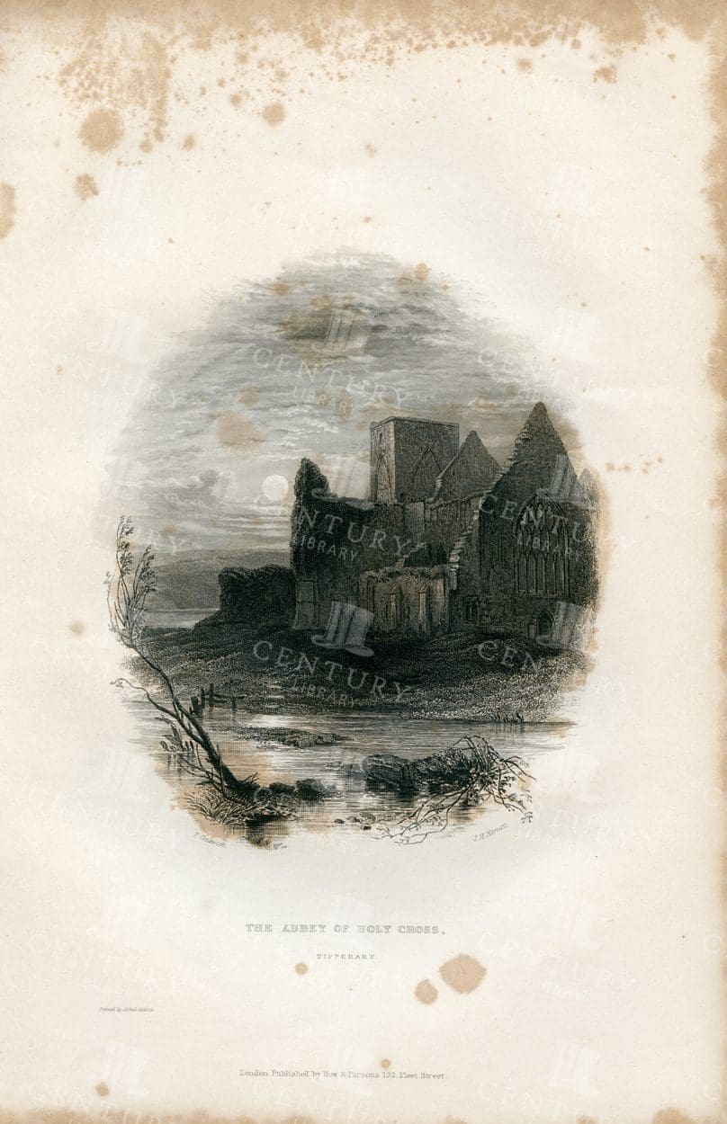 VINTAGE 1843 Illustration of The Abbey of Holy Cross, Tipperary in Ireland