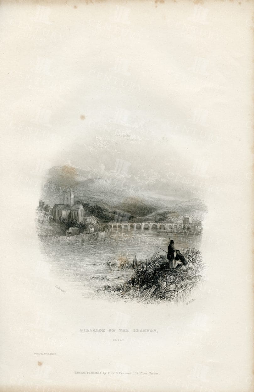 IRELAND - Killaloe on the Shannon - Vintage 1843 Illustration
