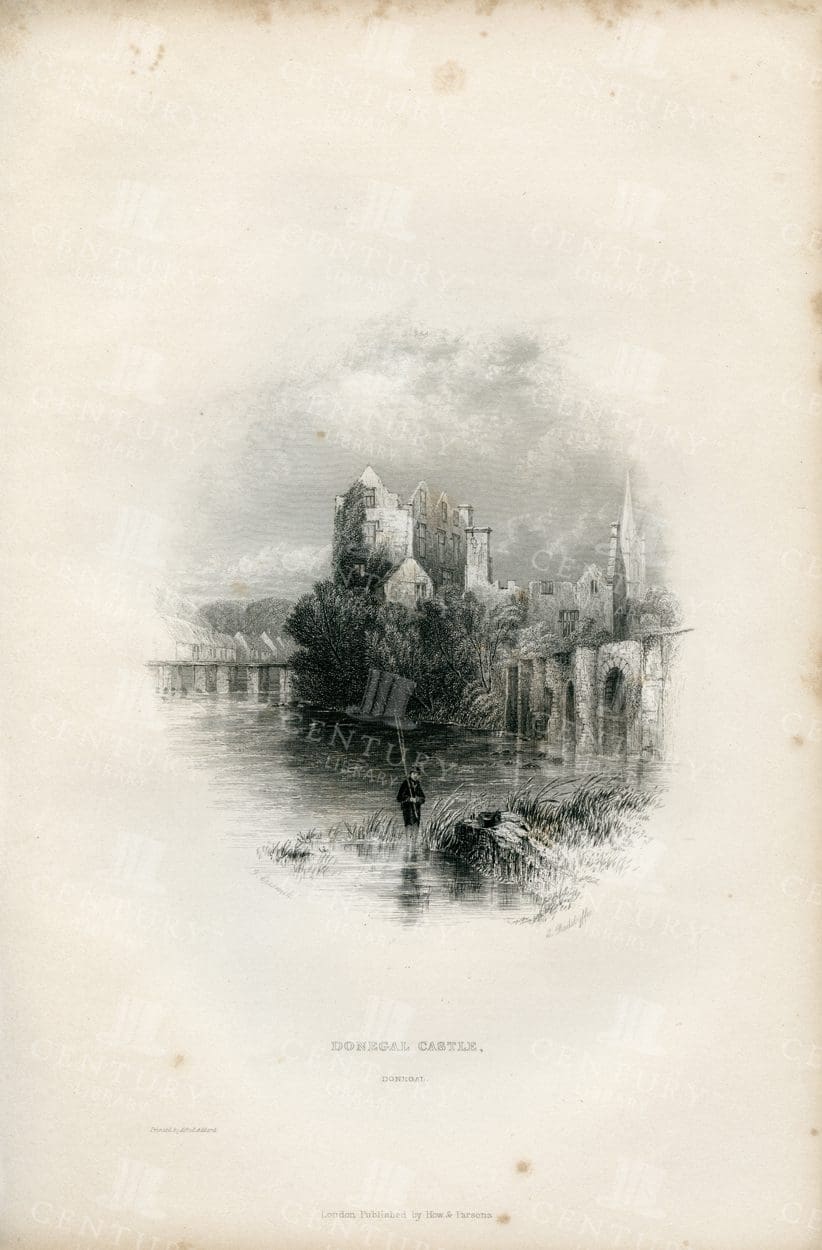 DONEGAL CASTLE, Dongal - 1843 Vintage Irish Illustration