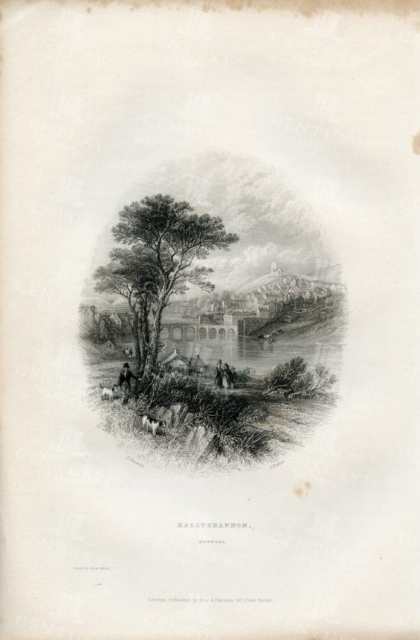 BALLYSHANNON, Donegal in Ireland - Vintage 1843 Landscape Illustration