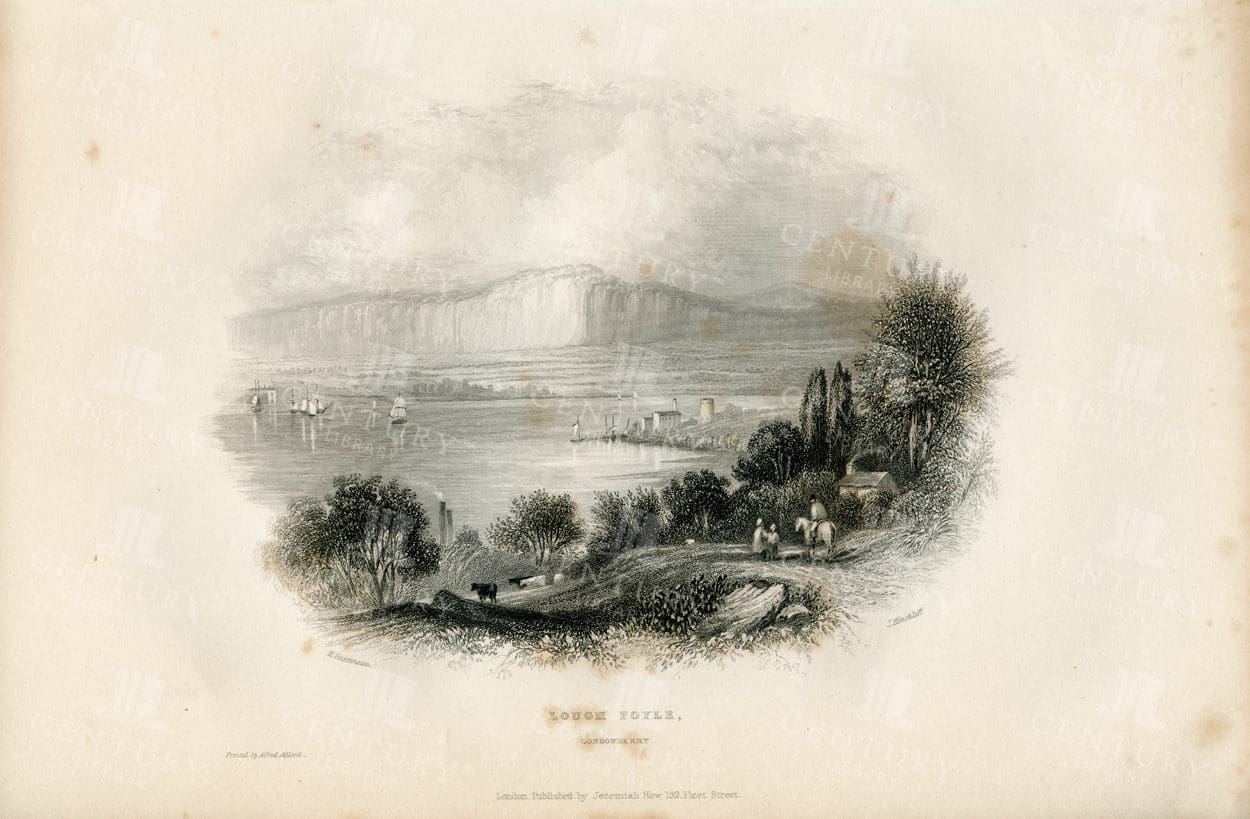 IRELAND - Vintage Landscape Illustration - Lough Foyle in Londonderry