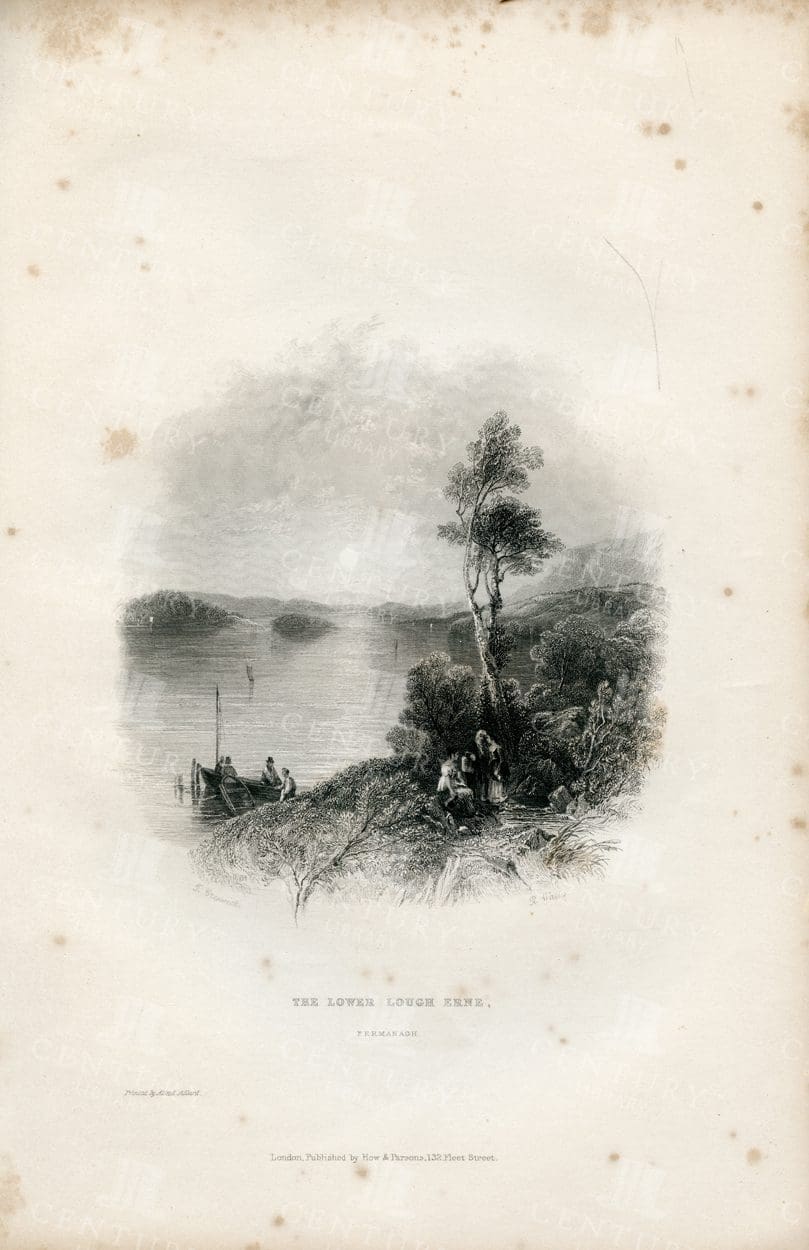 IRELAND - Vintage Landscape Illustration - The Lower Lough Erne