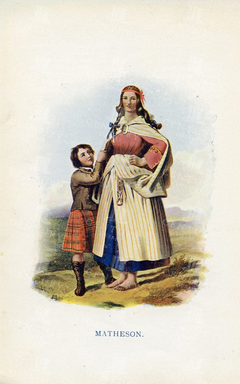 VINTAGE 1845 Costume Illustration - Matheson, Scottish Highlands Clan