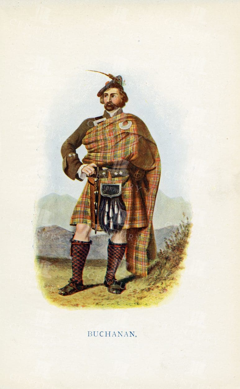 BUCHANAN - Costumes of the Scottish Clans 1845 Vintage Illustration
