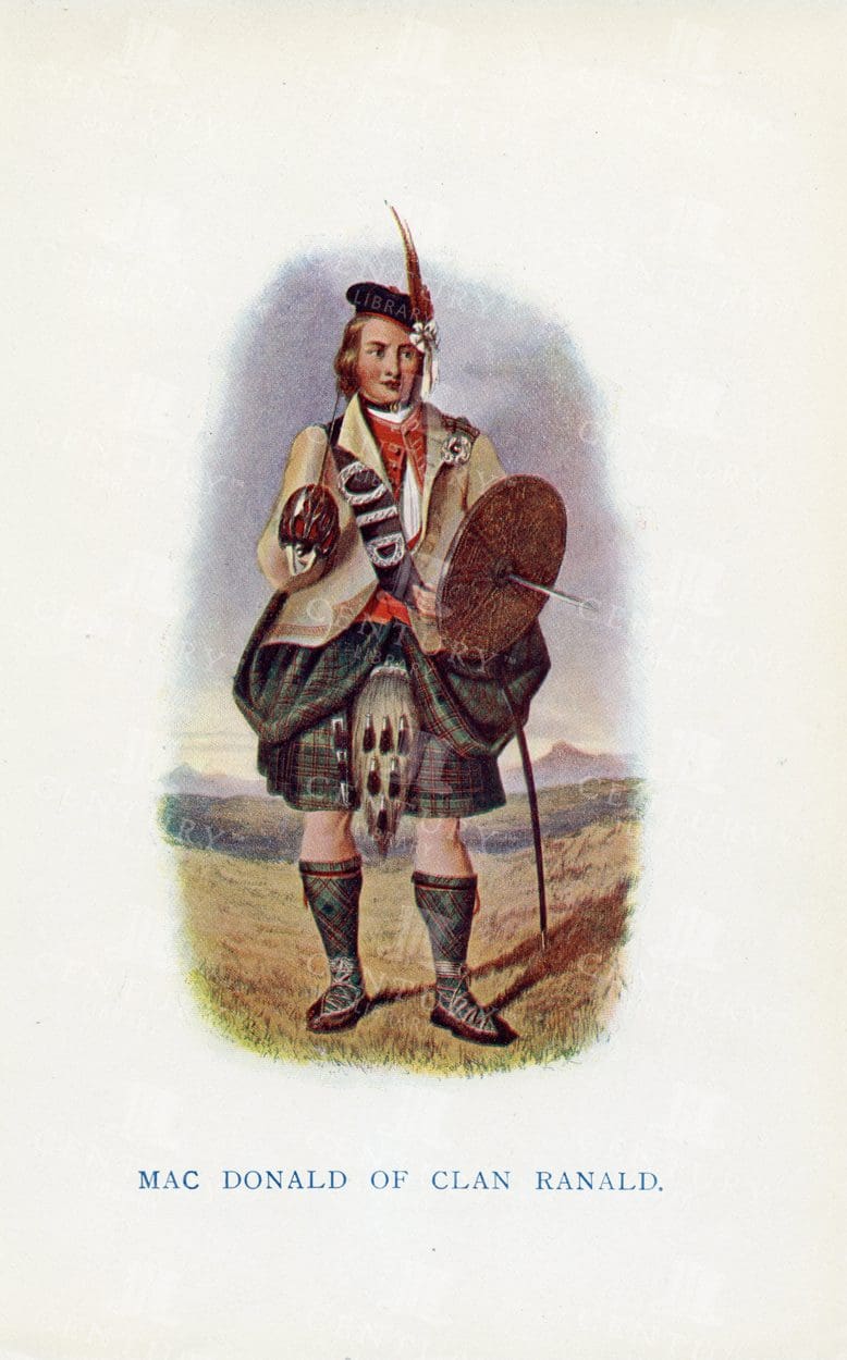 VINTAGE 1845  Scottish Costume Illustration - Mac Donald of Clan Ranald
