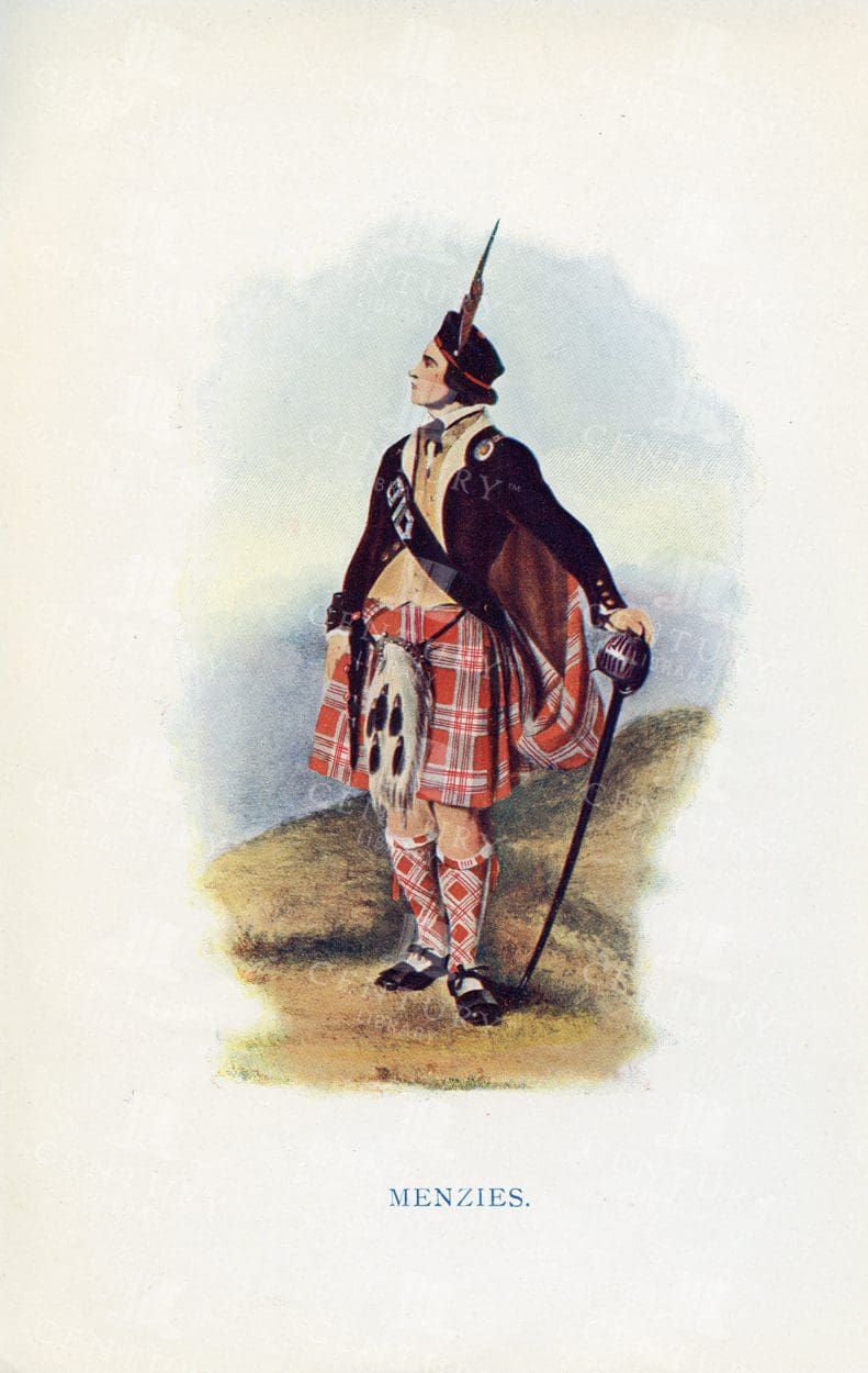 MENZIES - Costumes of the Scottish Clans Vintage Illustration 1845