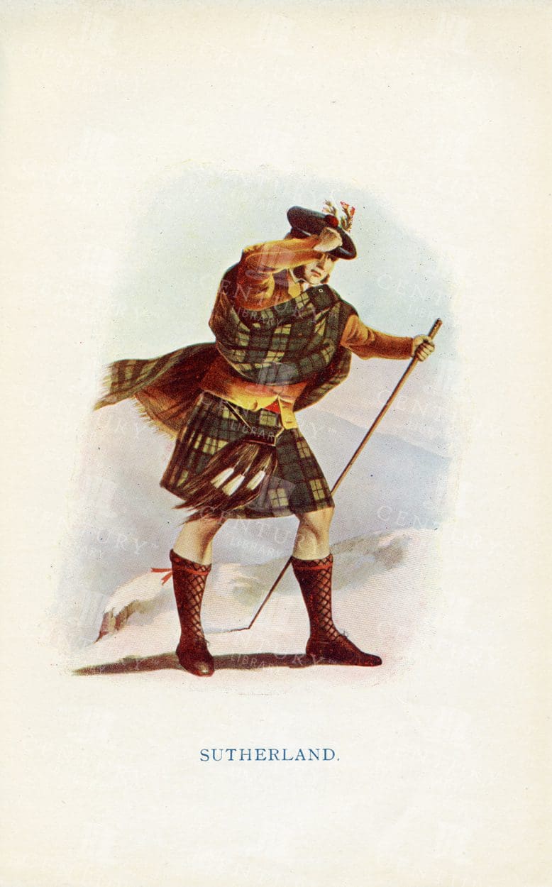 VINTAGE 1845 Illustration - Costumes of the Scottish clans, SUTHERLAND
