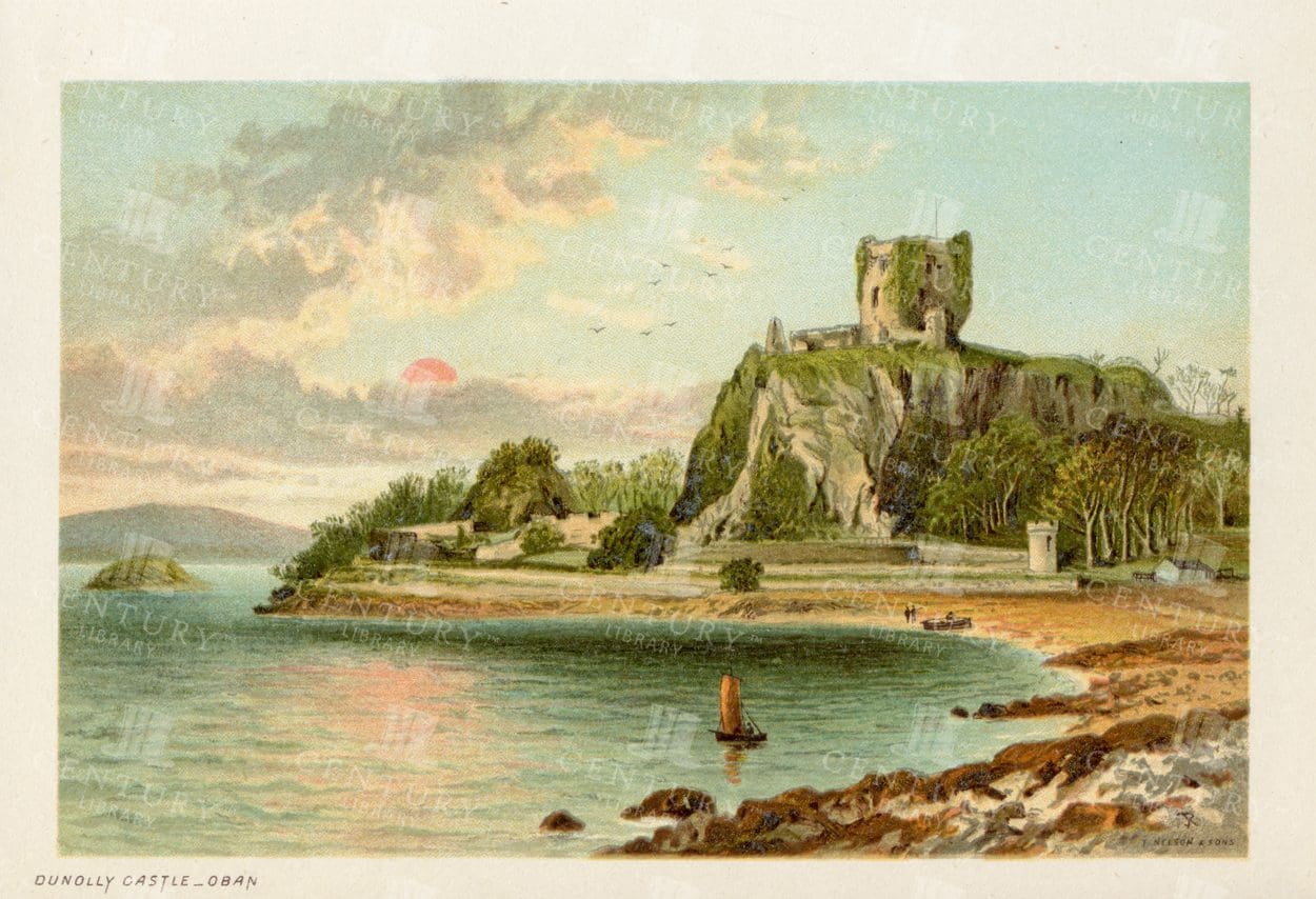 DUNOLLY CASTLE - Oban - Vintage Scottish Landscape Illustration