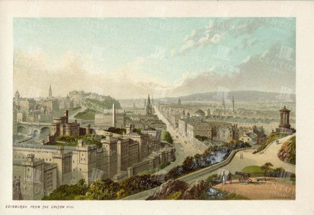 EDINBURGH from the Calton Hill - Vintage 1895 Chromo Illustration