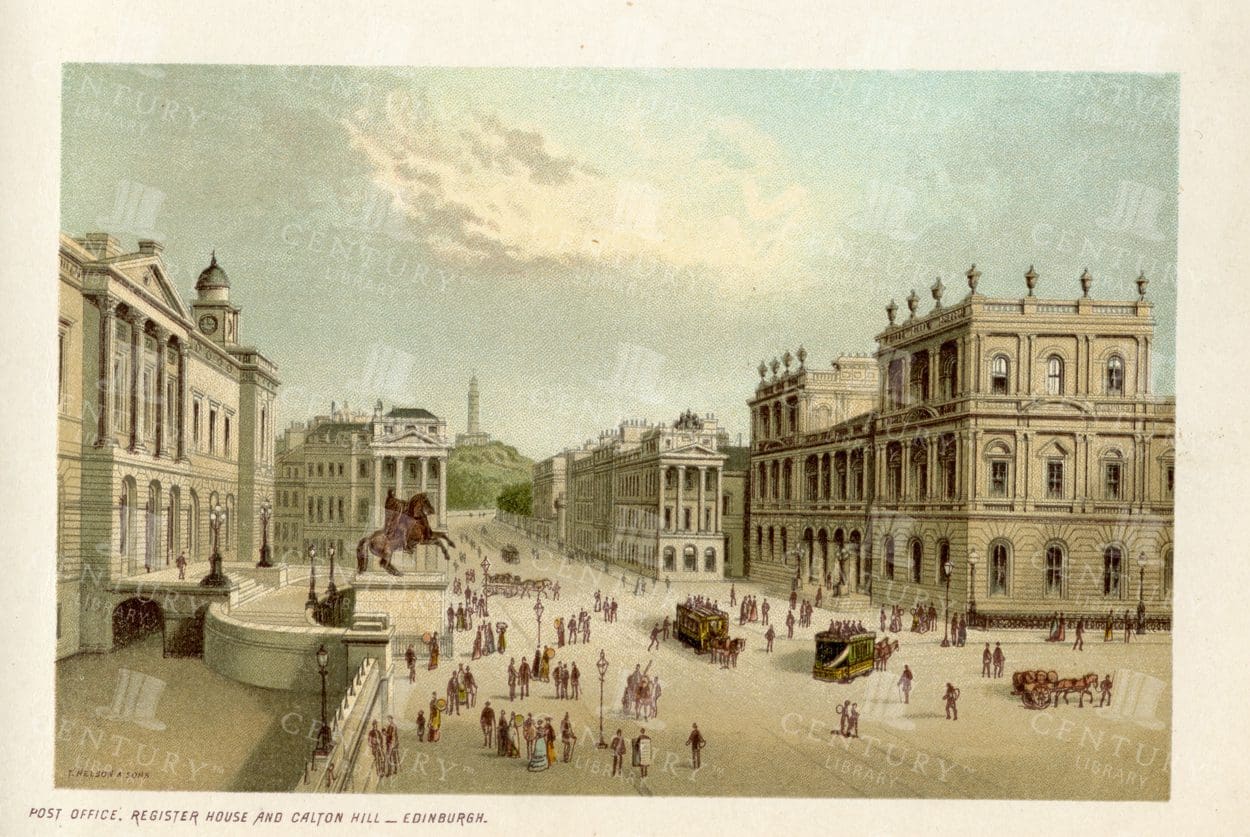 EDINBURGH - Post Office, Register House and Calton Hill - Vintage Illustration