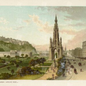 VINTAGE 1895 Illustration of Princes Street Edinburgh, Looking West