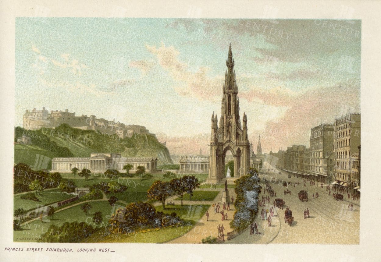 VINTAGE 1895 Illustration of Princes Street Edinburgh, Looking West