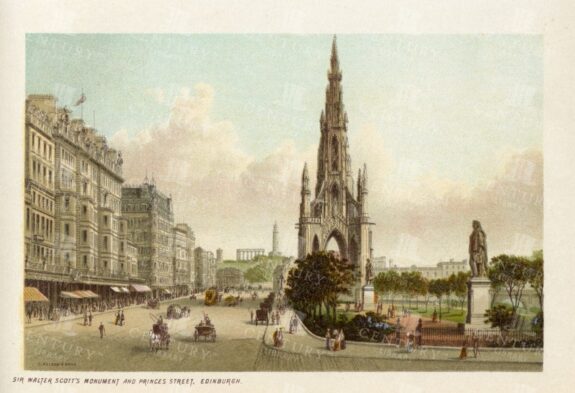 SIR WALTER SCOTT's Monument  - Edinburgh - Vintage 1895 Illustration