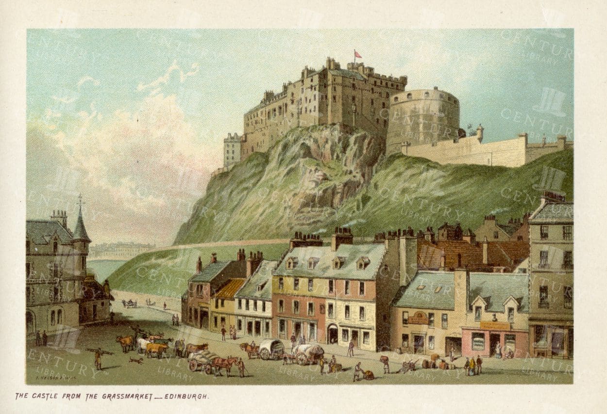 EDINBURGH - The Castle from the Grassmarket - 1895 Vintage Illustration