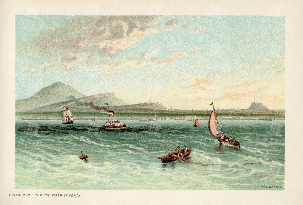 VINTAGE 1895 Chromo Illustration - Edinburgh from the Firth of Forth