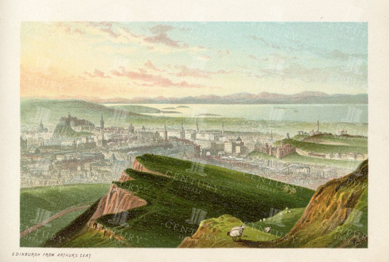 VINTAGE Illustration - View of Edinburgh from Arthur's Seat - Antique 1895