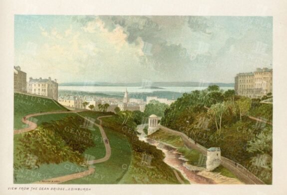 VINTAGE 1895 Chromo Illustration - View from the Dean Bridge - Edinburgh