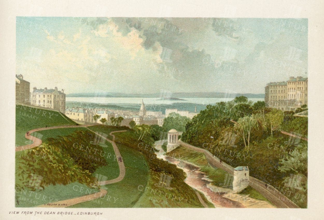 VINTAGE 1895 Chromo Illustration - View from the Dean Bridge - Edinburgh