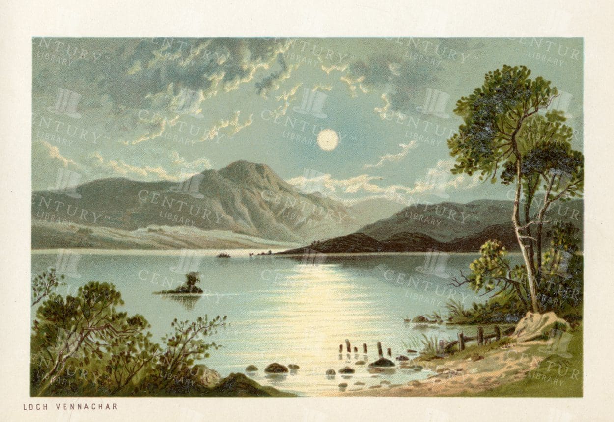 BEAUTIFUL Scottish Landscape Illustration of Loch Venachar - 1895
