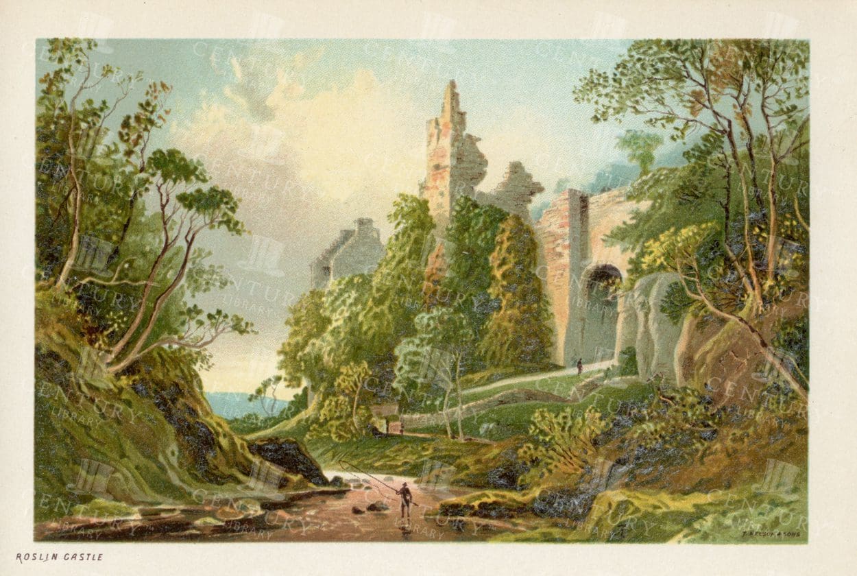 ROSLIN CASTLE  - Vintage 1895 Scottish Landscape Illustration