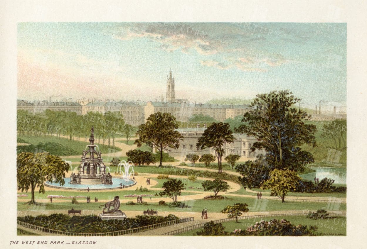 SCOTTISH Landscape Vintage Illustration - The West End Park - Glasgow