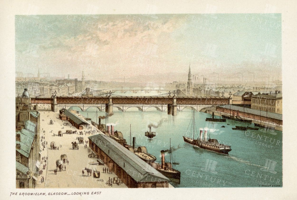 VINTAGE 1895 Chromo Illustration - The Broomielaw, Glasgow