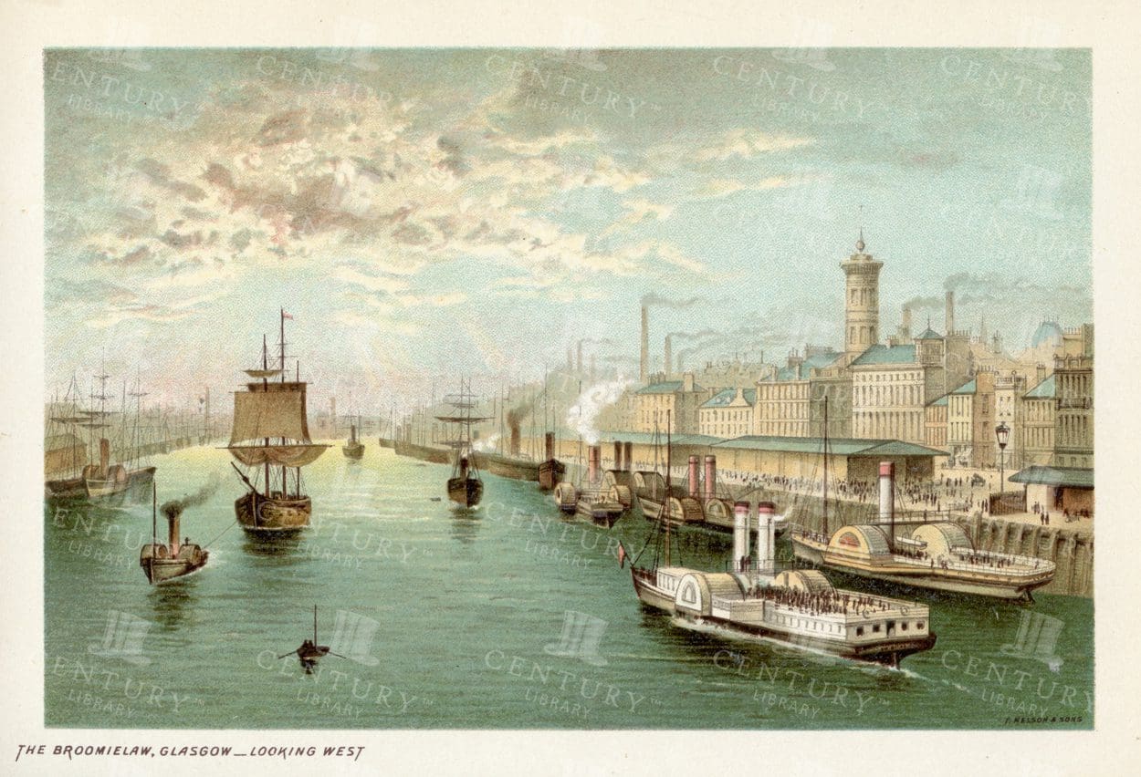 GLASGOW - The Broomielaw - Looking West - 1895 Vintage Illustration
