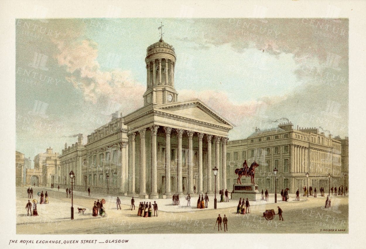 ANTIQUE Chromo Illustration - The Royal Exchange - Glasgow