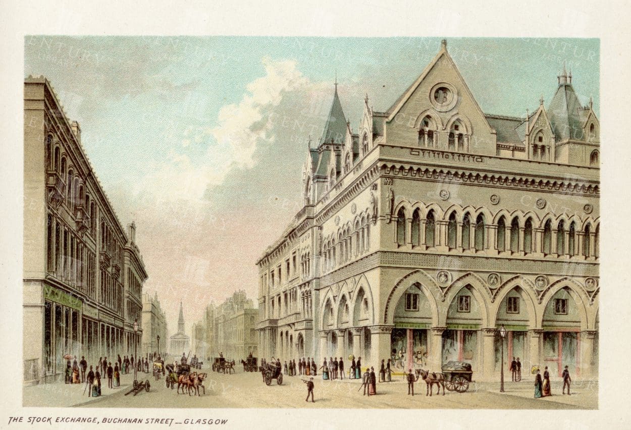 1895 Vintage Illustration of the Stock Exchange in Glasgow Scotland