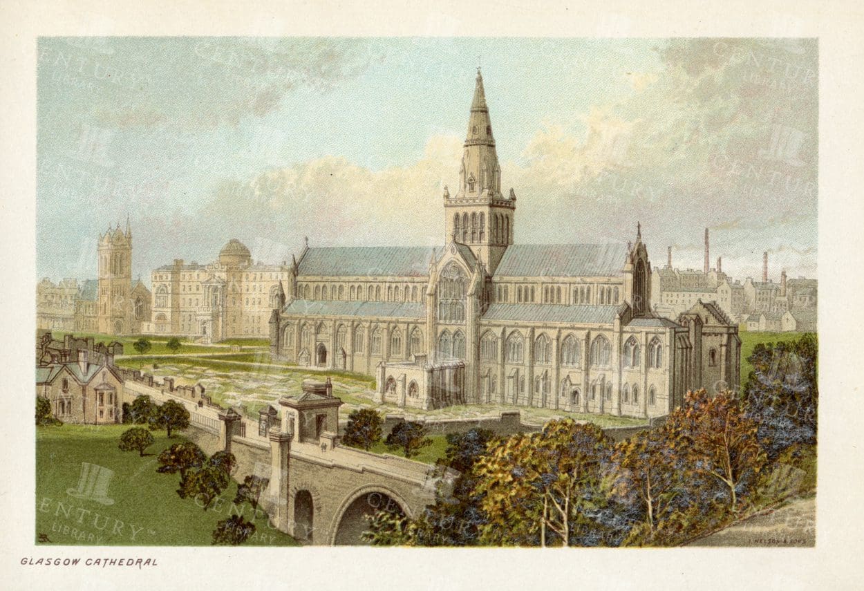 LOVELY Vintage Scottish Chromo Illustration of Glasgow Cathedral