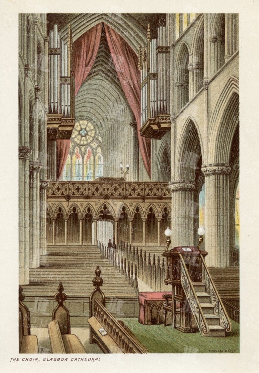 VINTAGE 1895 Illustration Showing the Choir in Glasgow Cathedral