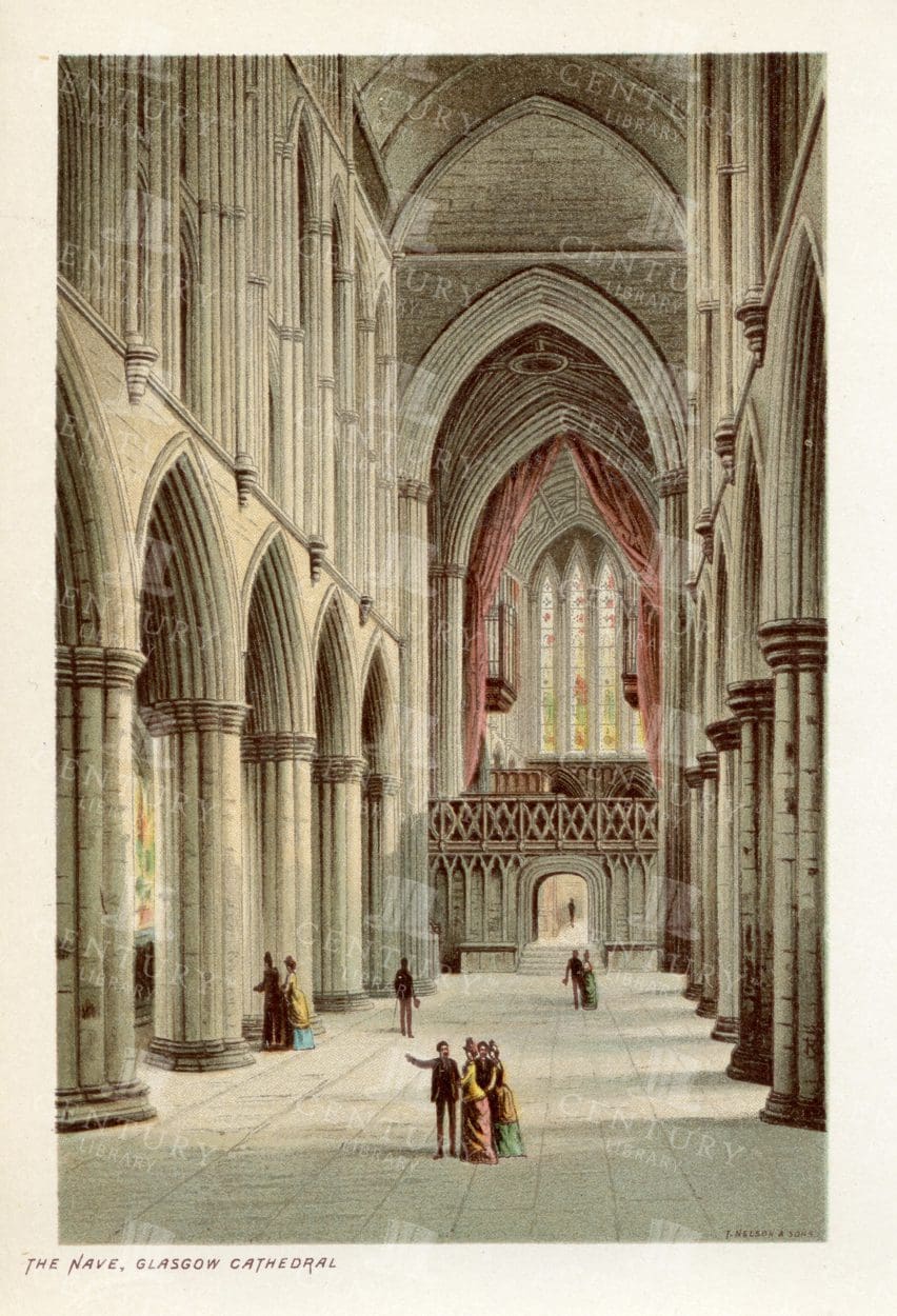 VINTAGE 1895 Illustration Showing the Nave in Glasgow Cathedral