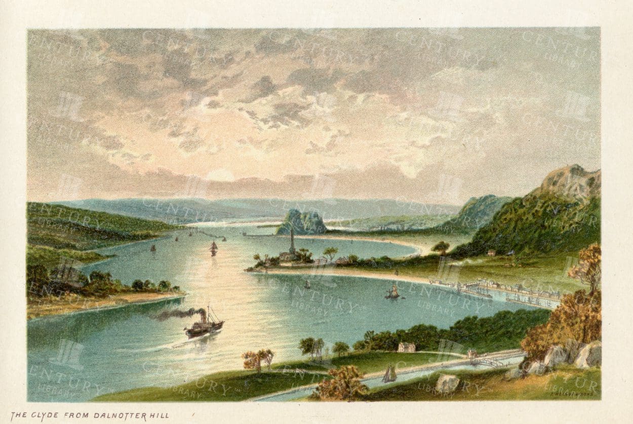 VINTAGE 1895 Landscape Illustration - The Clyde from Dalnotter Hill