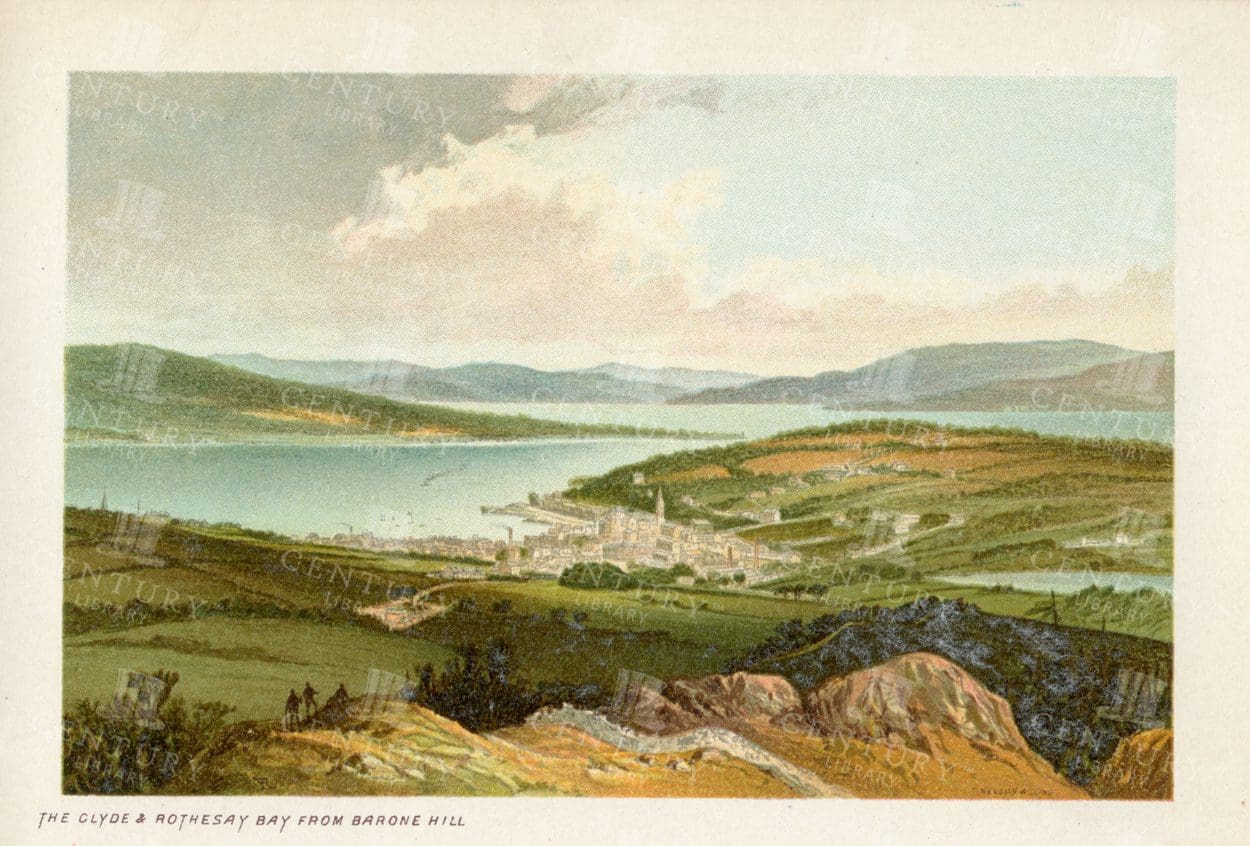 1895 Vintage Illustration - The Clyde & Rothesay Bay from Barone Hill