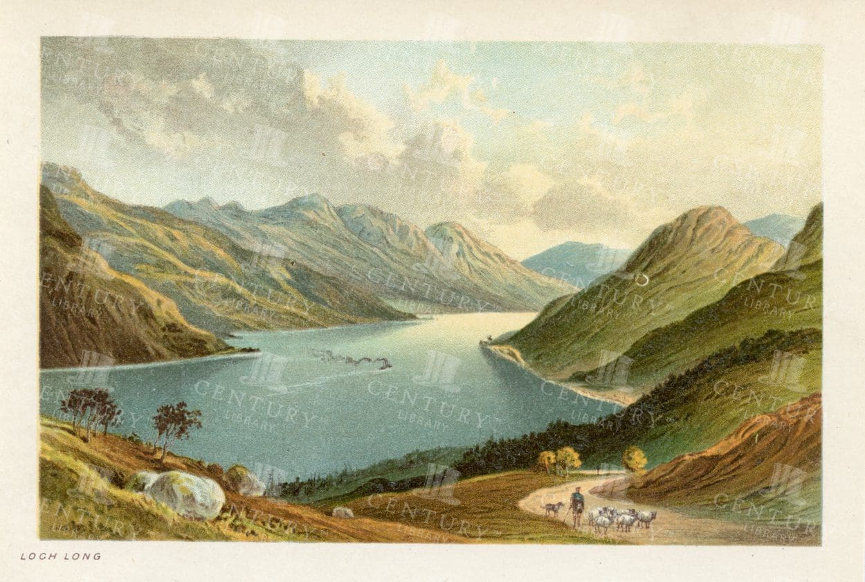 LOCH LONG - 1895 Vintage Chromolithograph Landscape Illustration