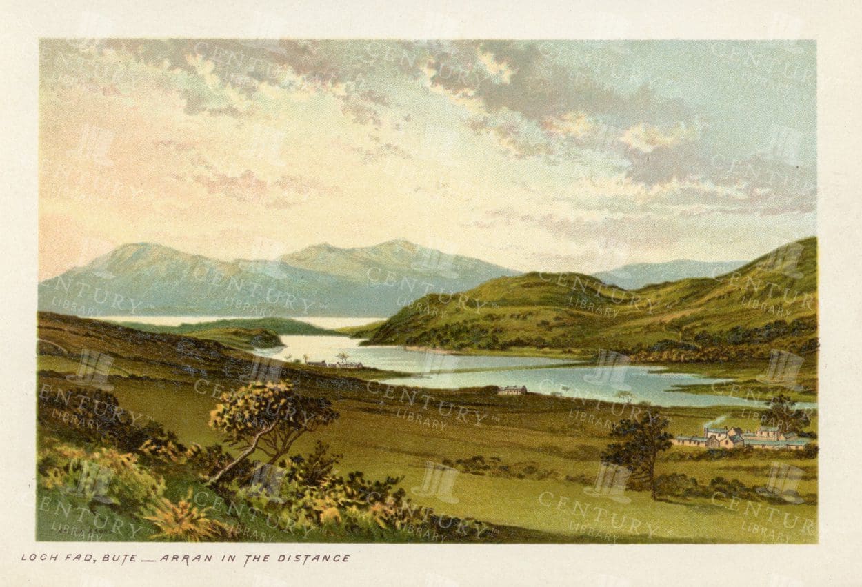 VINTAGE 1895 Scottish Landscape Illustration - Loch Fad in Bute