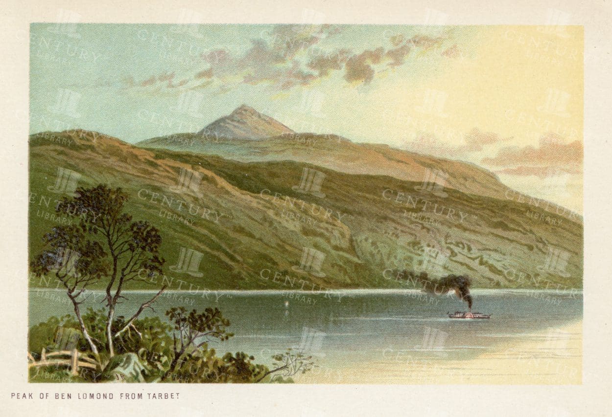 VINTAGE Landscape Illustration Showing the Peak of Ben Lomond from Tarbet