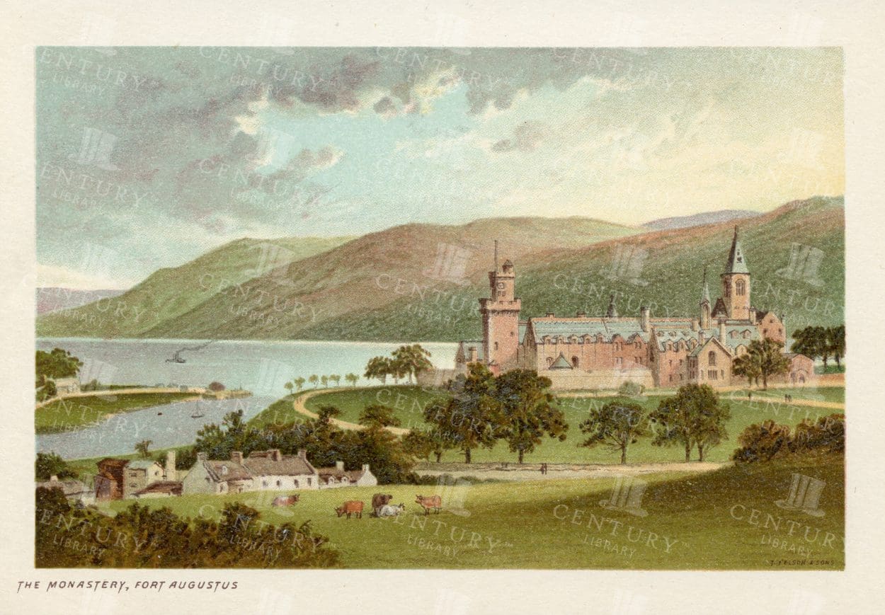 ANTIQUE 1895 Landscape Illustration - The Monastery, Fort Augustus